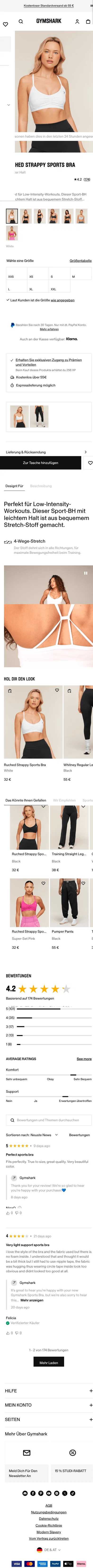 de.checkout.gymshark.com/products/gymshark-ruched-strappy-sports-bra-white-aw23 on mobile, full screenshot