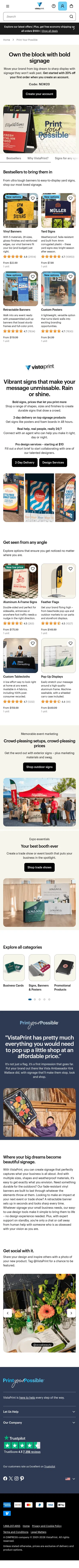 vistaprint.com/print-your-possibilities/signage on mobile, full screenshot