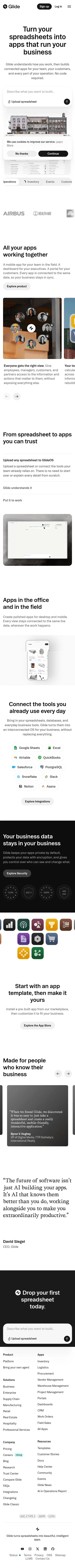 glideapps.com on mobile, full screenshot