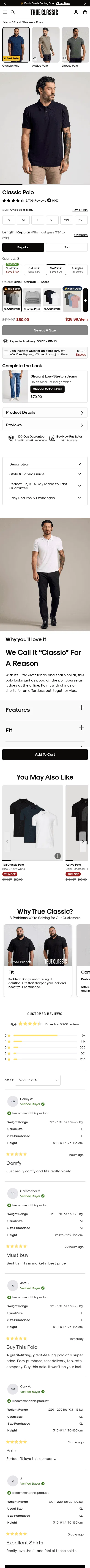 trueclassictees.com/products/tc-classic-ss-polos-3-pack on mobile, full screenshot