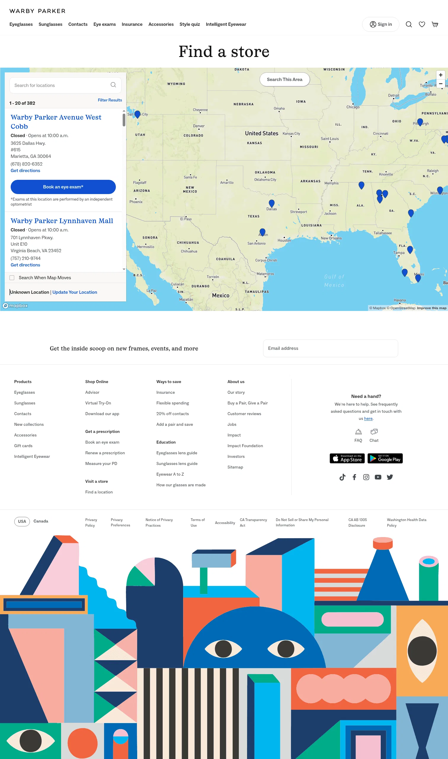 warbyparker.com/retail on desktop, full screenshot