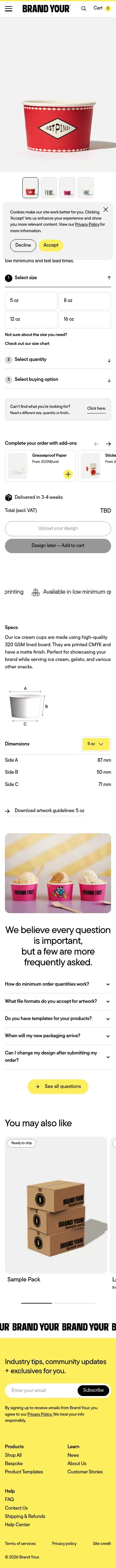brandyour.co/products/ice-cream-cups on mobile, full screenshot