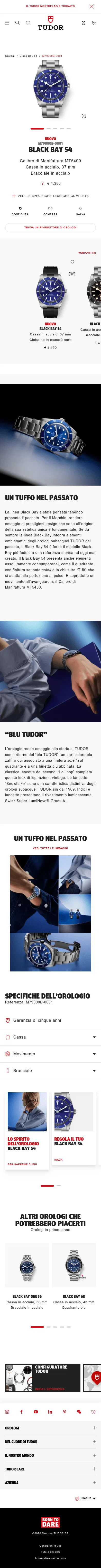 tudorwatch.com/watches/black-bay-54/m79000b-0001 on mobile, full screenshot