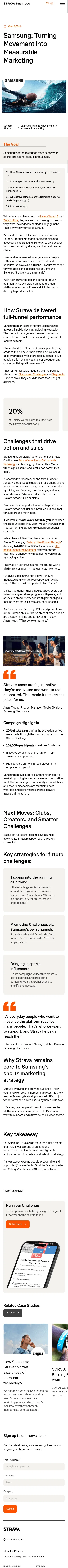 business.strava.com/case-studies/samsung on mobile, full screenshot