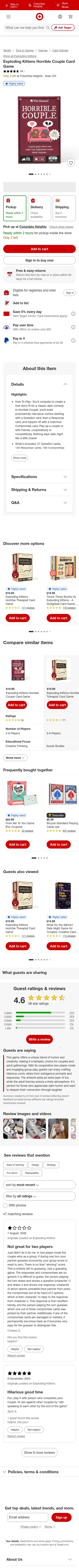 target.com/p/exploding-kittens-horrible-couple-board-game/-/A-94769333 on mobile, full screenshot