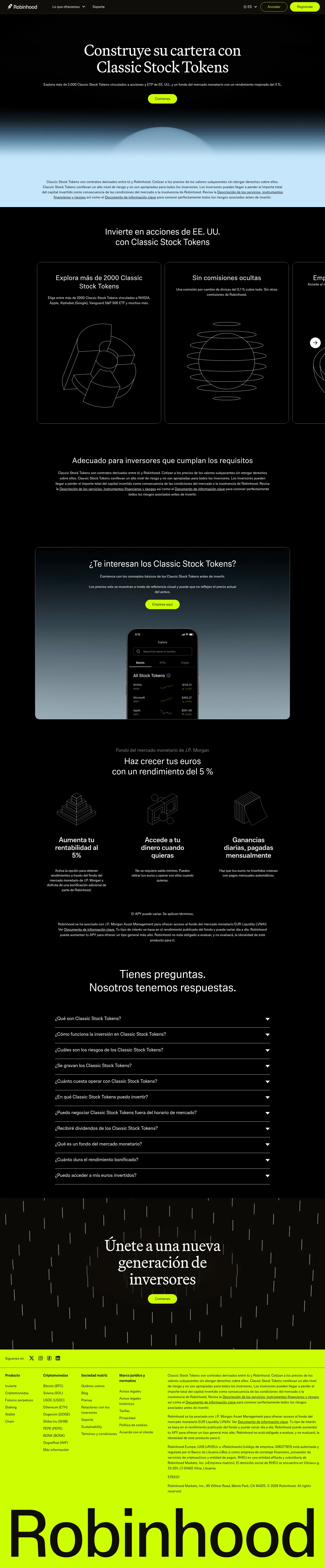 robinhood.com/eu/es/invest on desktop, full screenshot