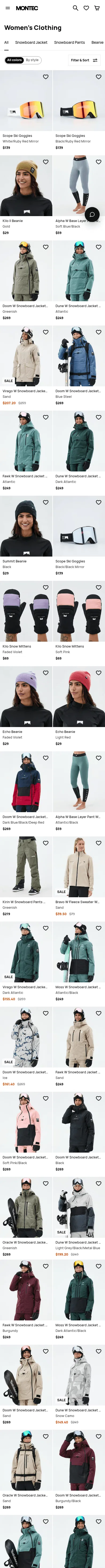 montecwear.com/womens-clothing on mobile, full screenshot