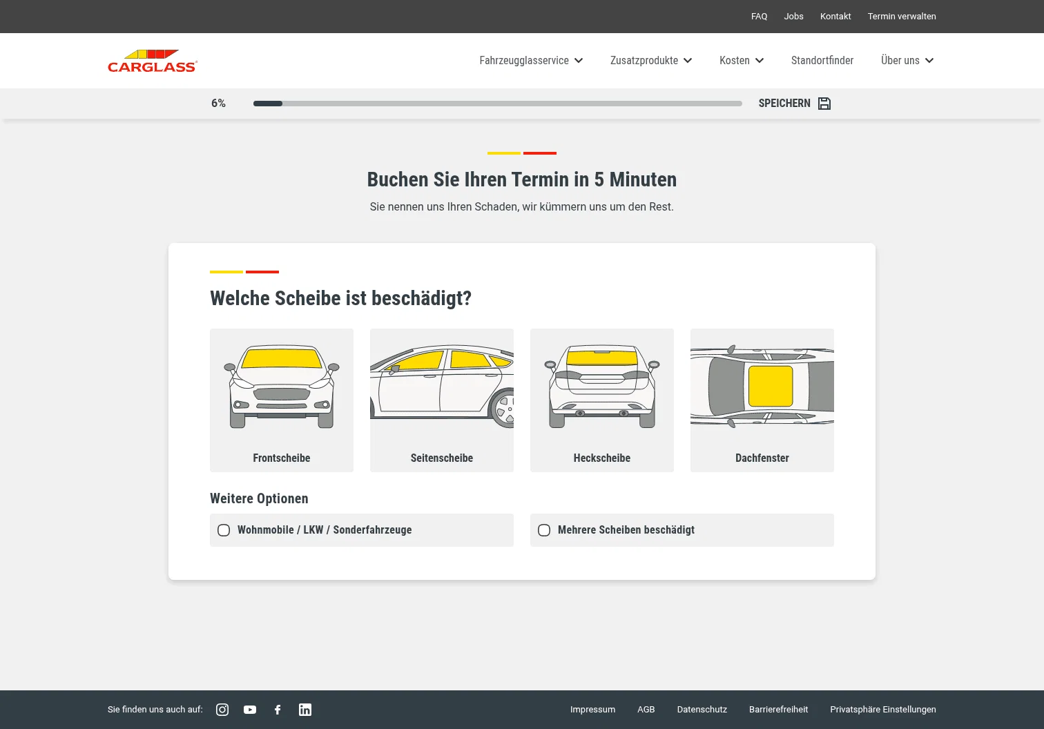 Carglass landing page