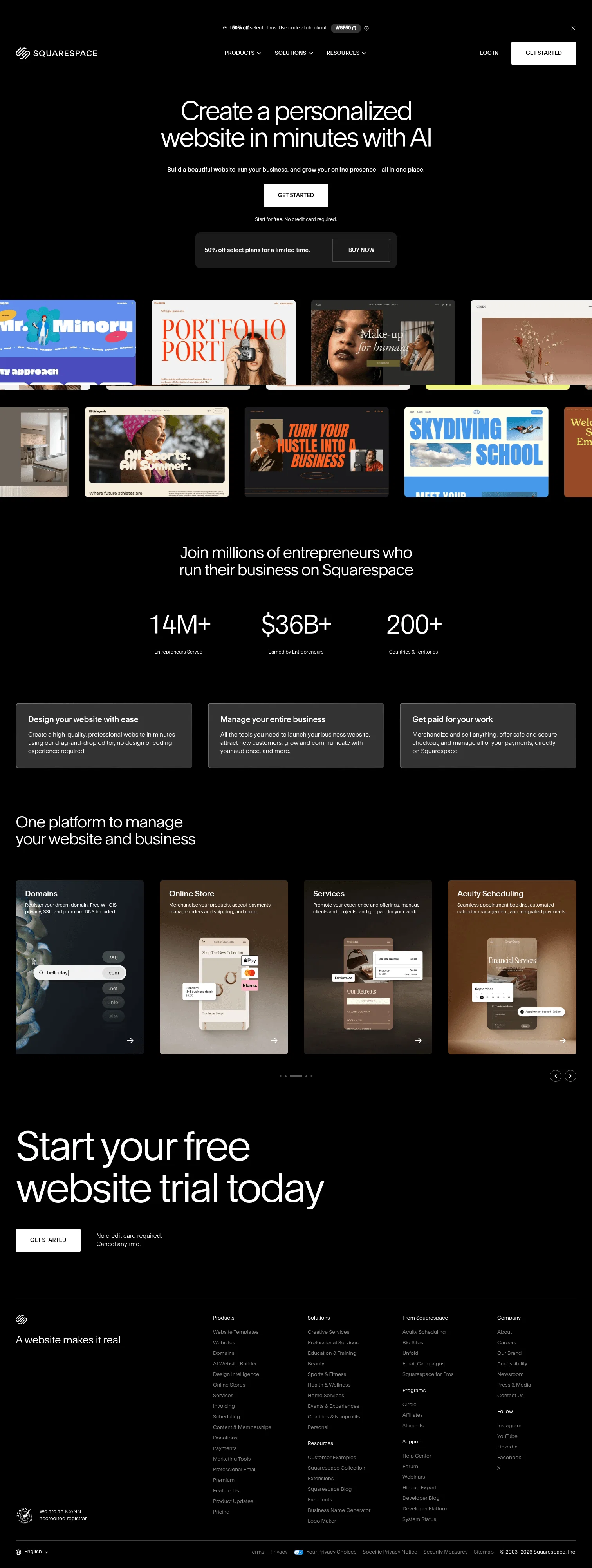 Squarespace landing page