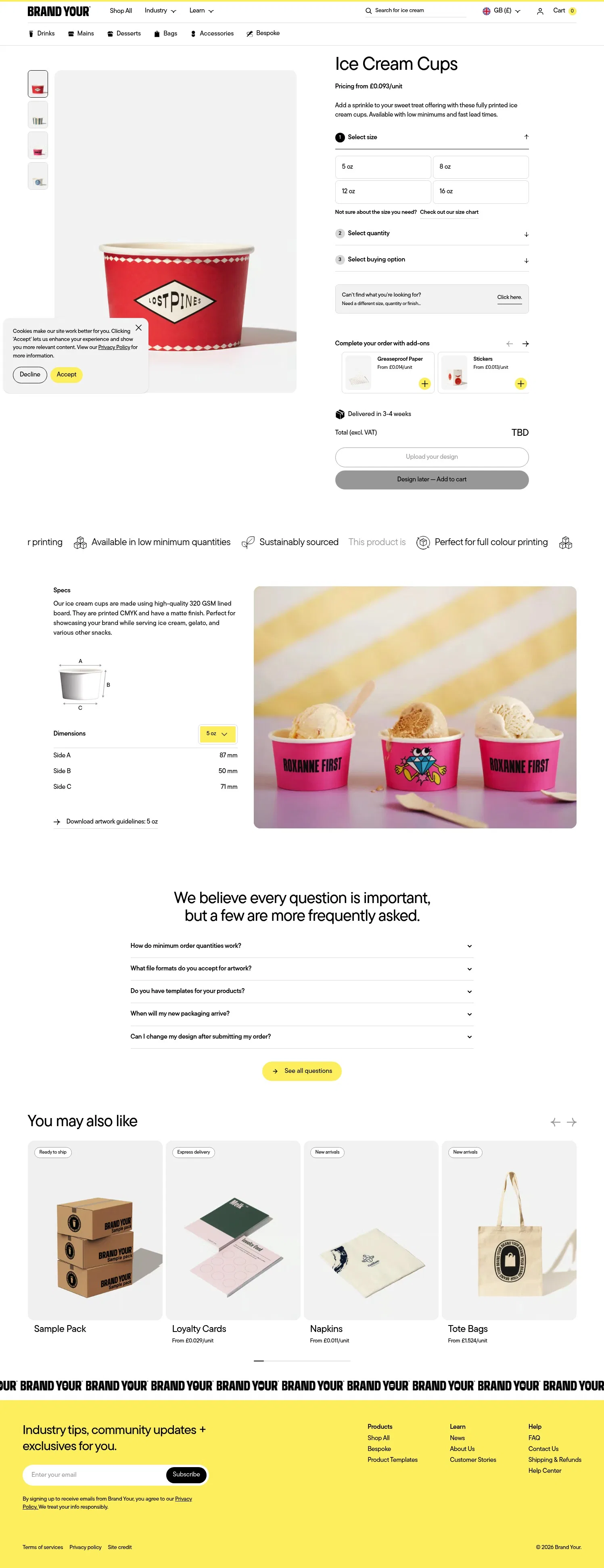 brandyour.co/products/ice-cream-cups on desktop, full screenshot