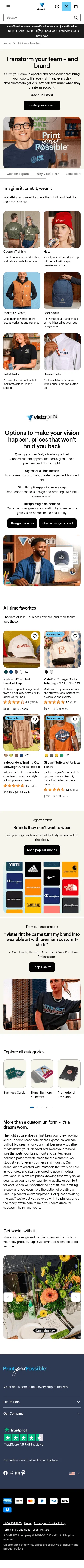 vistaprint.com/weprintthat/merch on mobile, full screenshot