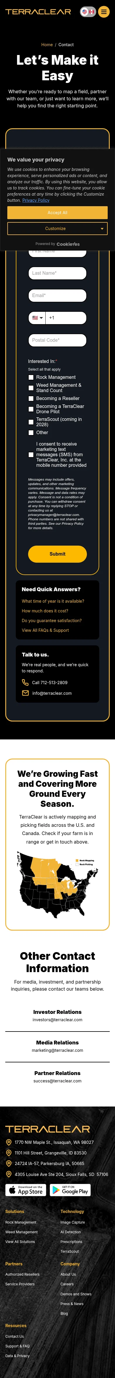 terraclear.com/contact on mobile