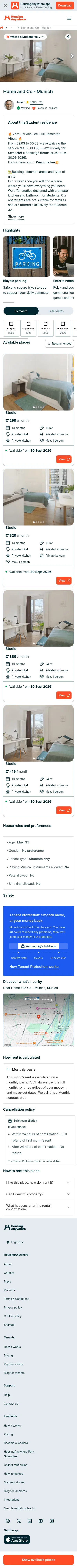 housinganywhere.com/s/Munich--Germany/student-accommodation/home-and-co---munich-2296229 on mobile, full screenshot
