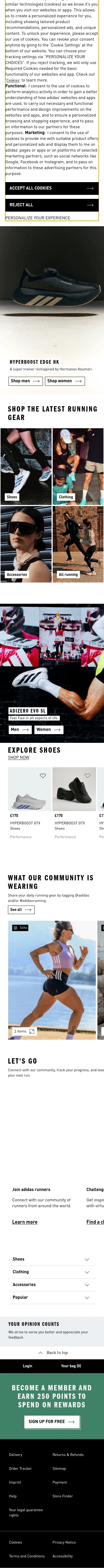 adidas.co.uk/running on mobile, full screenshot