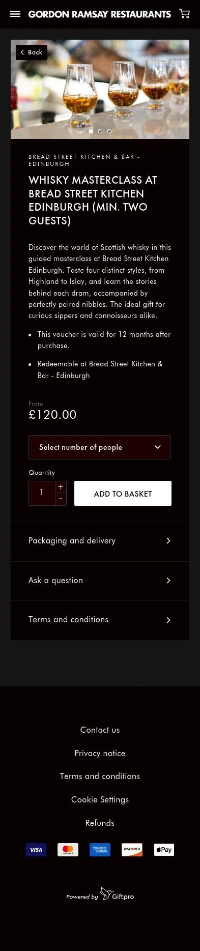 gifts.gordonramsayrestaurants.com/vouchers/whisky-masterclass on mobile, full screenshot