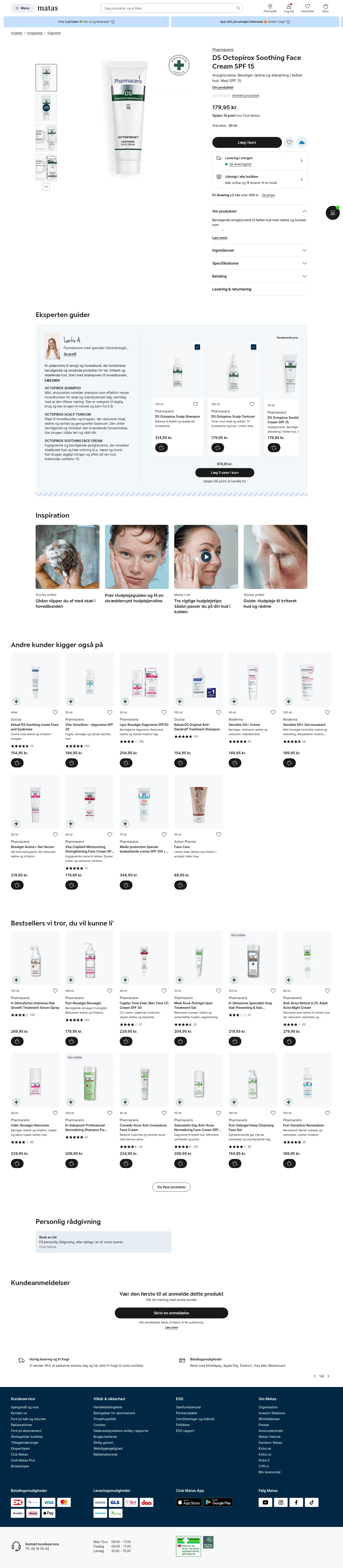 matas.dk/pharmaceris-octopirox-soothing-face-cream-30-ml on desktop, full screenshot