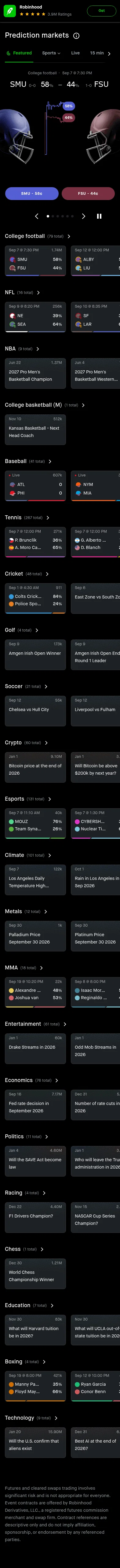 robinhood.com/us/en/prediction-markets on mobile