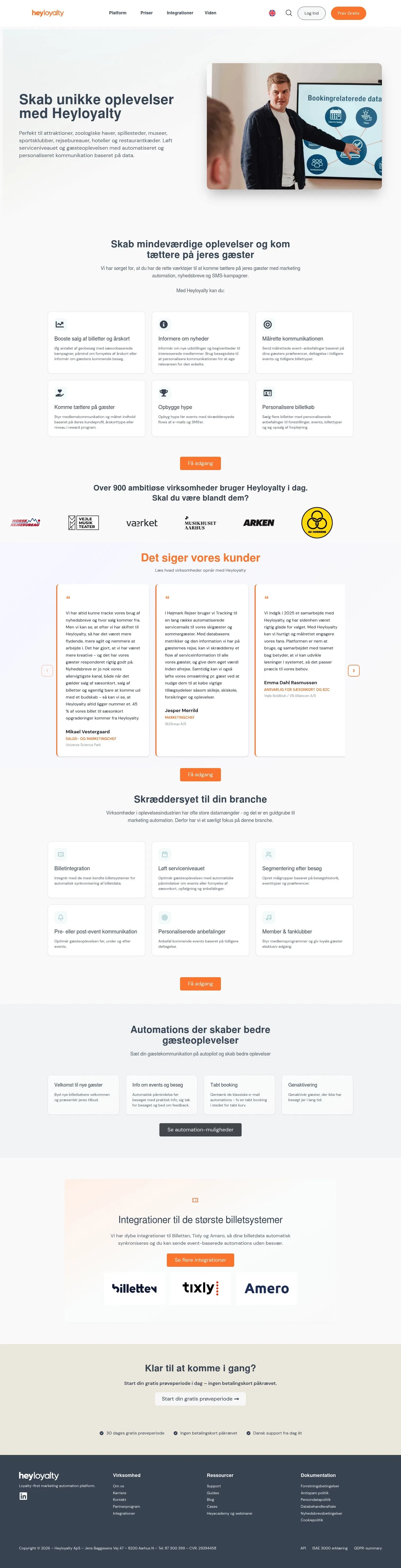 heyloyalty.com/heyloyalty-til-oplevelsesindustrien on desktop, full screenshot