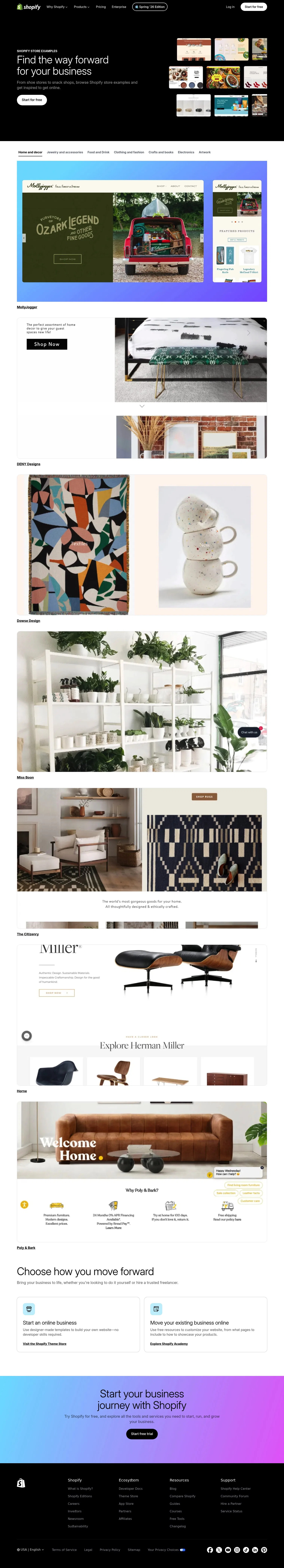 shopify.com/examples on desktop, full screenshot