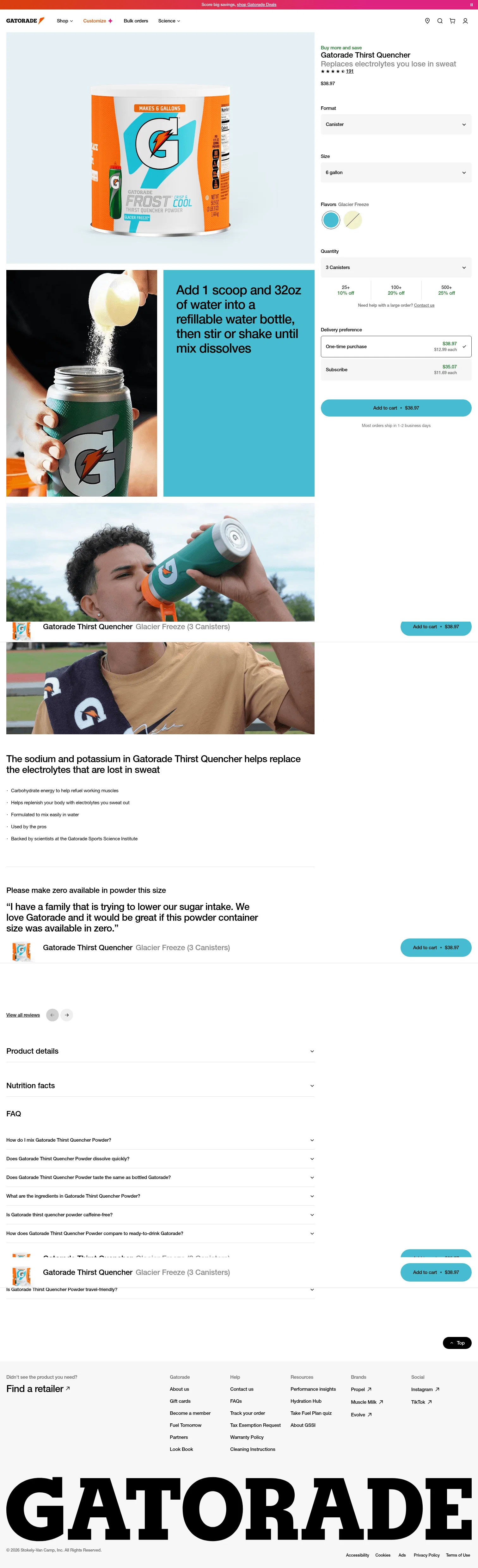 gatorade.com/bulk-orders/gatorade-thirst-quencher/glacier-freeze-6-gallon-canister-00052000340242 on desktop