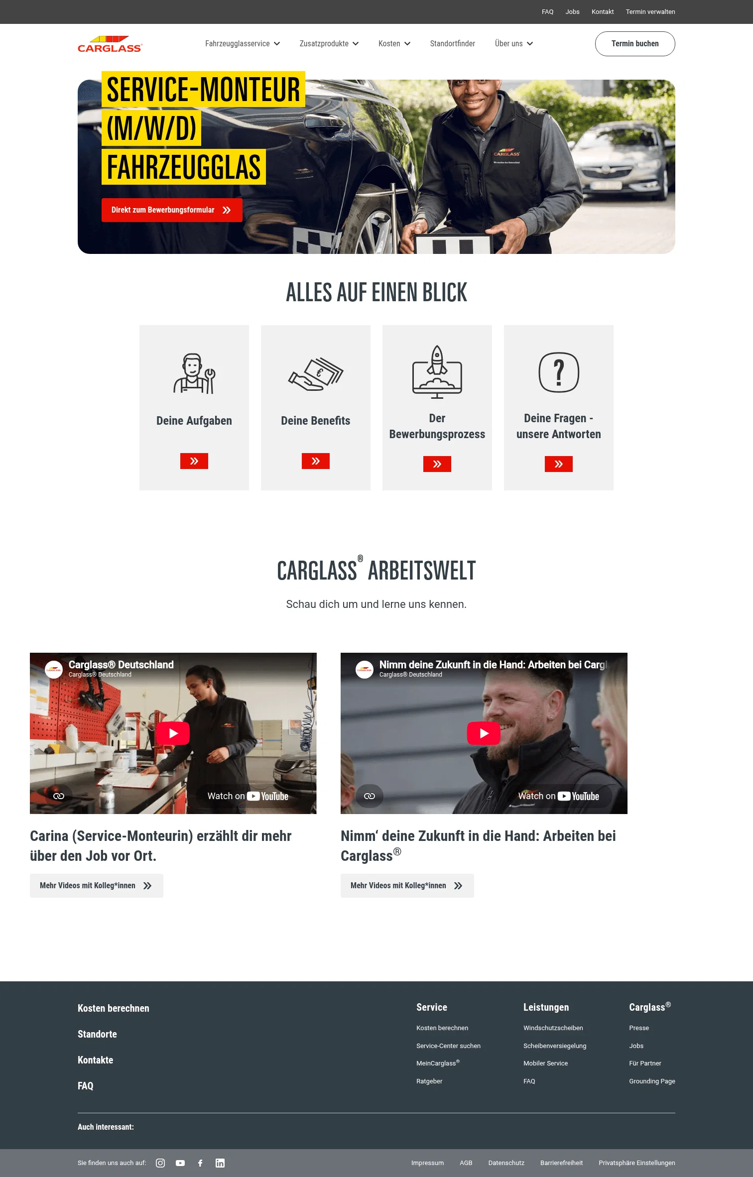 Carglass landing page