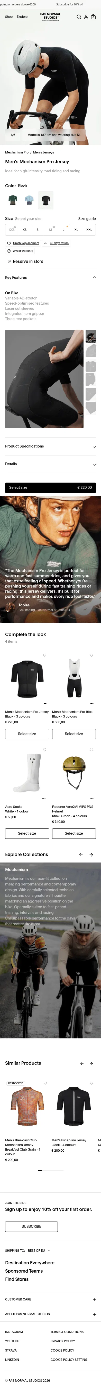 checkout.pasnormalstudios.com/products/mens-mechanism-pro-jersey-black on mobile, full screenshot