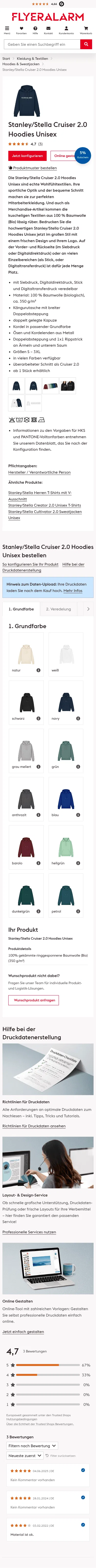flyeralarm.com/de/p/stanleystella-cruiser-20-hoodies-unisex-10472720.html on mobile, full screenshot