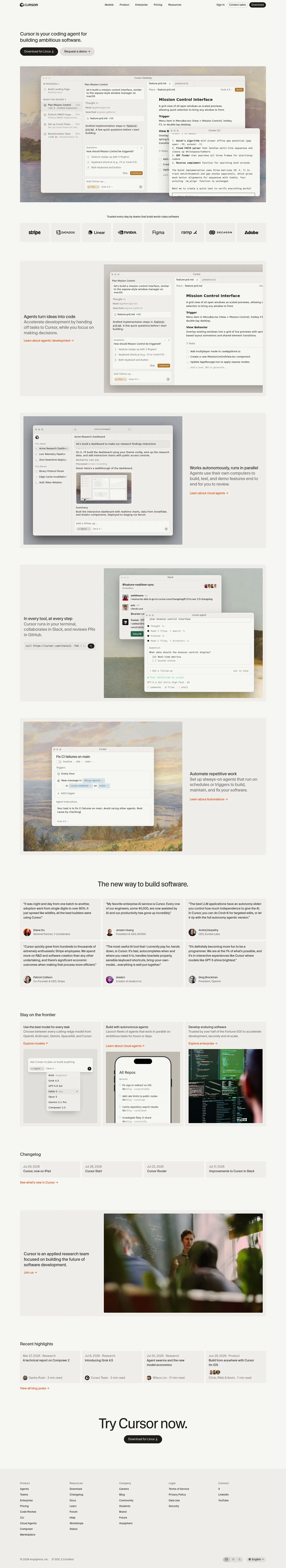 cursor.com on desktop, full screenshot