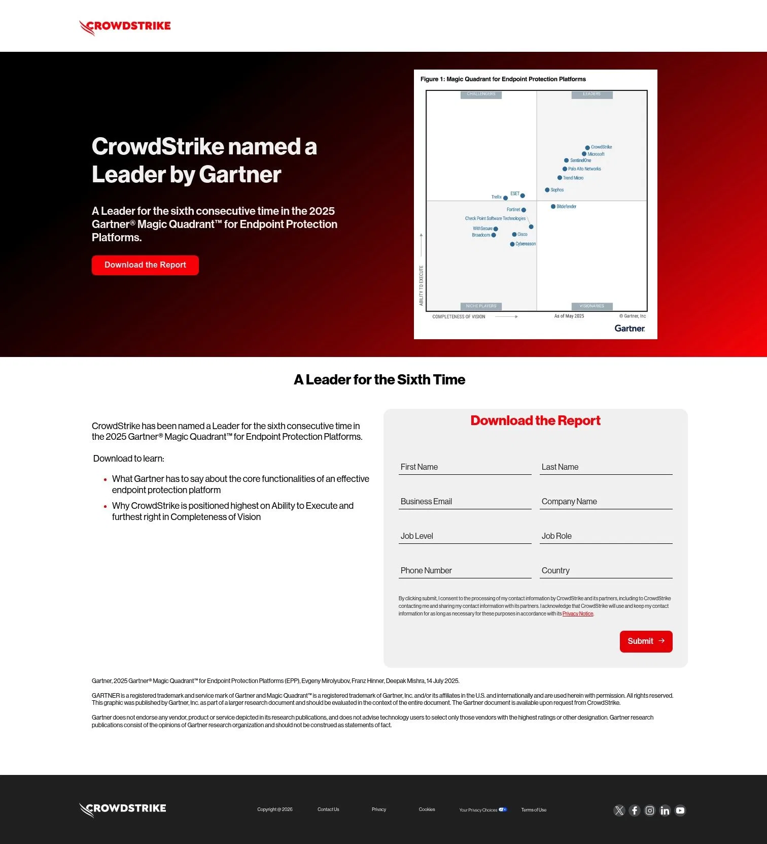 go.crowdstrike.com/gartner-epp-mq-report-2025-07.html on desktop, full screenshot