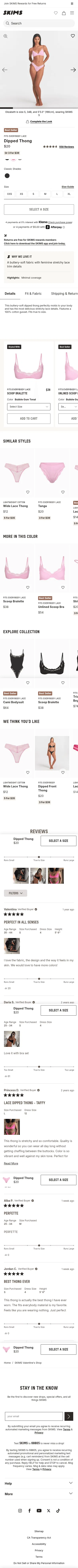 skims.com/products/fits-everybody-lace-dipped-thong-bubble-gum-tonal on mobile, full screenshot