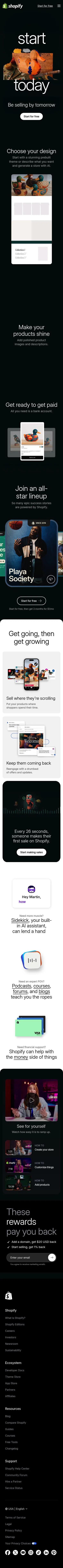 shopify.com/start on mobile, full screenshot