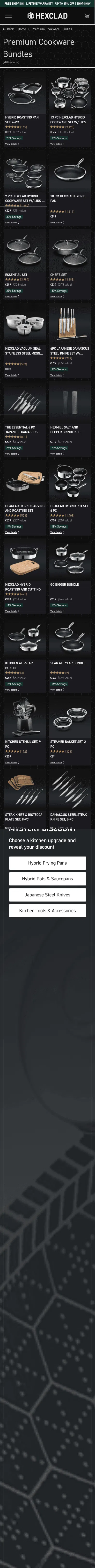 hexclad.eu/collections/bundles on mobile, full screenshot