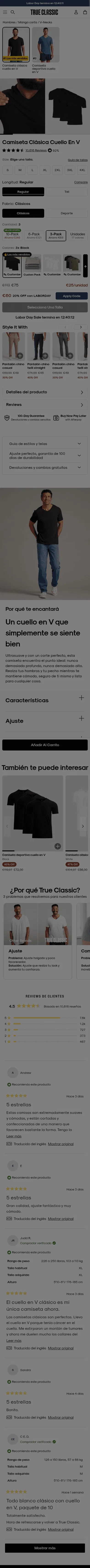 trueclassictees.com/products/all-black-v-neck-3-pack on mobile, full screenshot