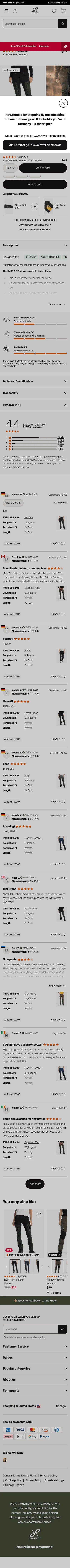 revolutionrace.com/women/pants/outdoor-hiking-pants/rvrc-gp-pants-women on mobile, full screenshot
