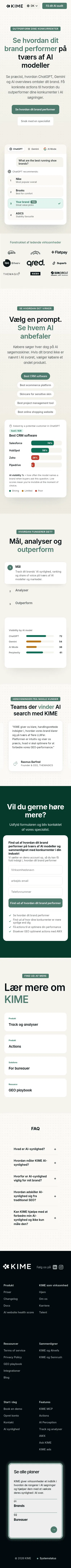 kime.ai/dk/ai-visibility on mobile, full screenshot