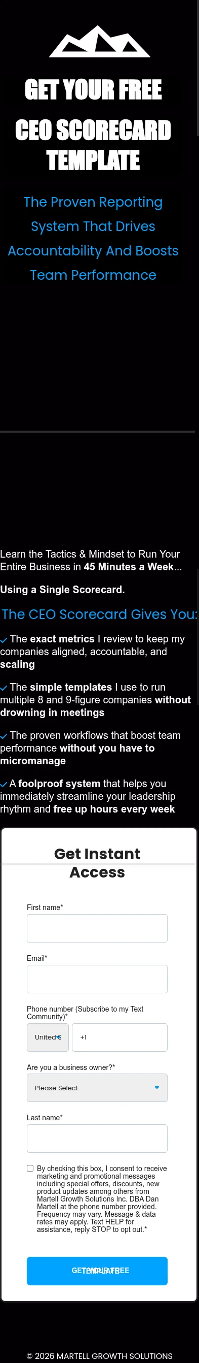 martellmethod.com/ceoscorecard-lp on mobile, full screenshot