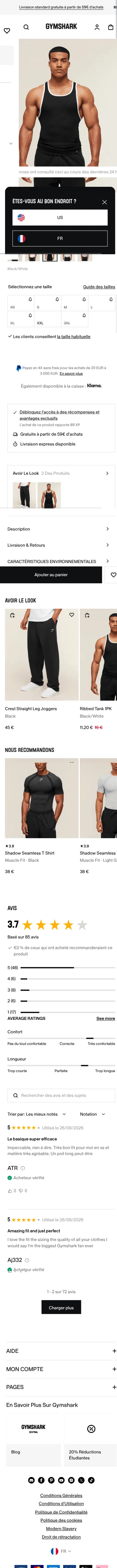 fr.checkout.gymshark.com/products/gymshark-ribbed-tank-1pk-sleeveless-tops-black-aw25 on mobile, full screenshot