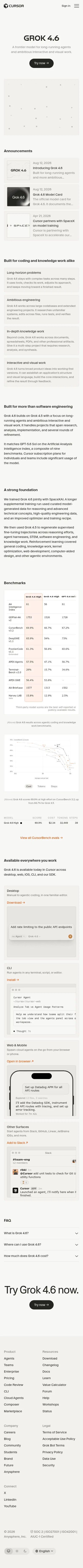 cursor.com/grok on mobile, full screenshot