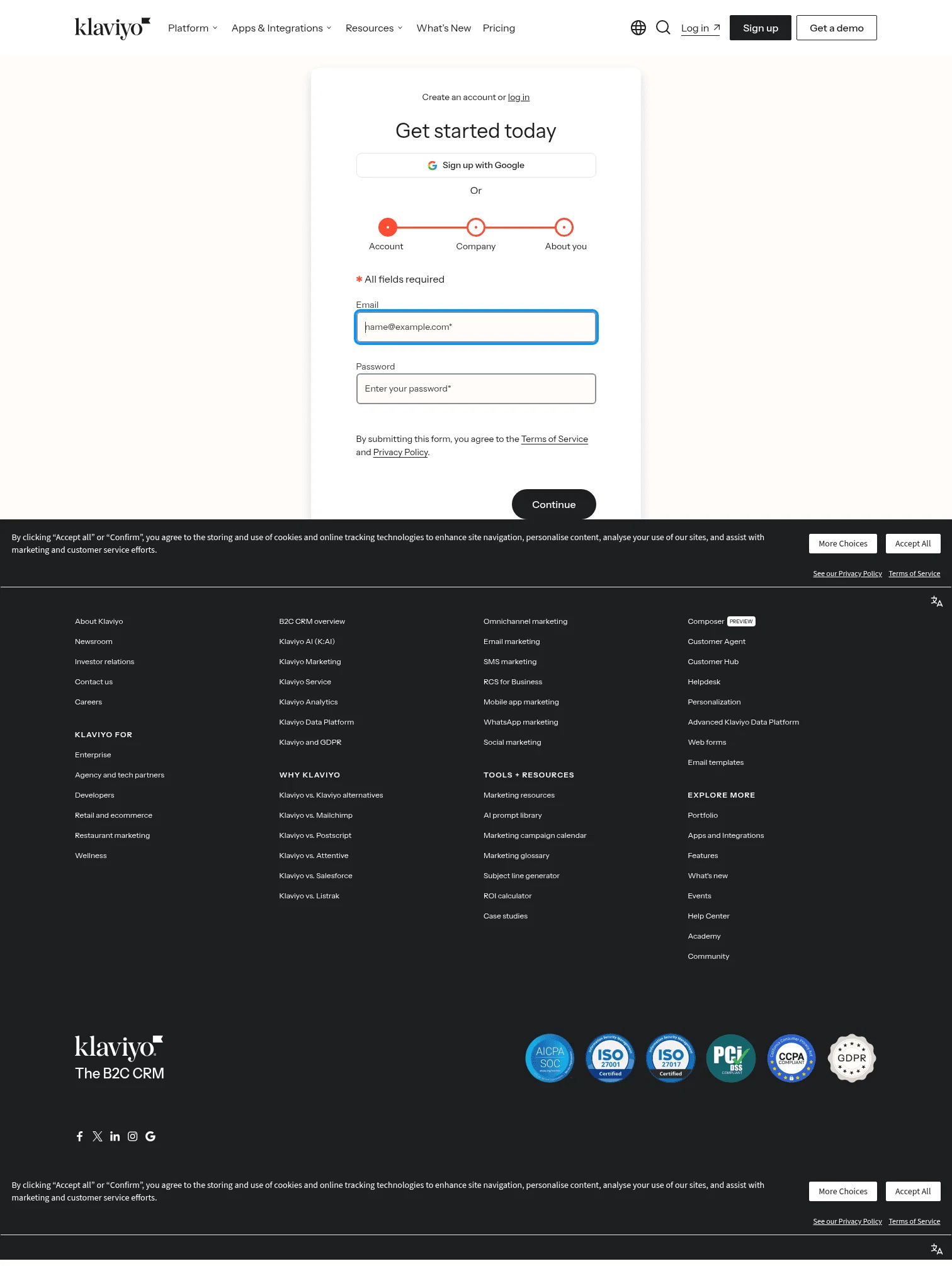 Klaviyo landing page