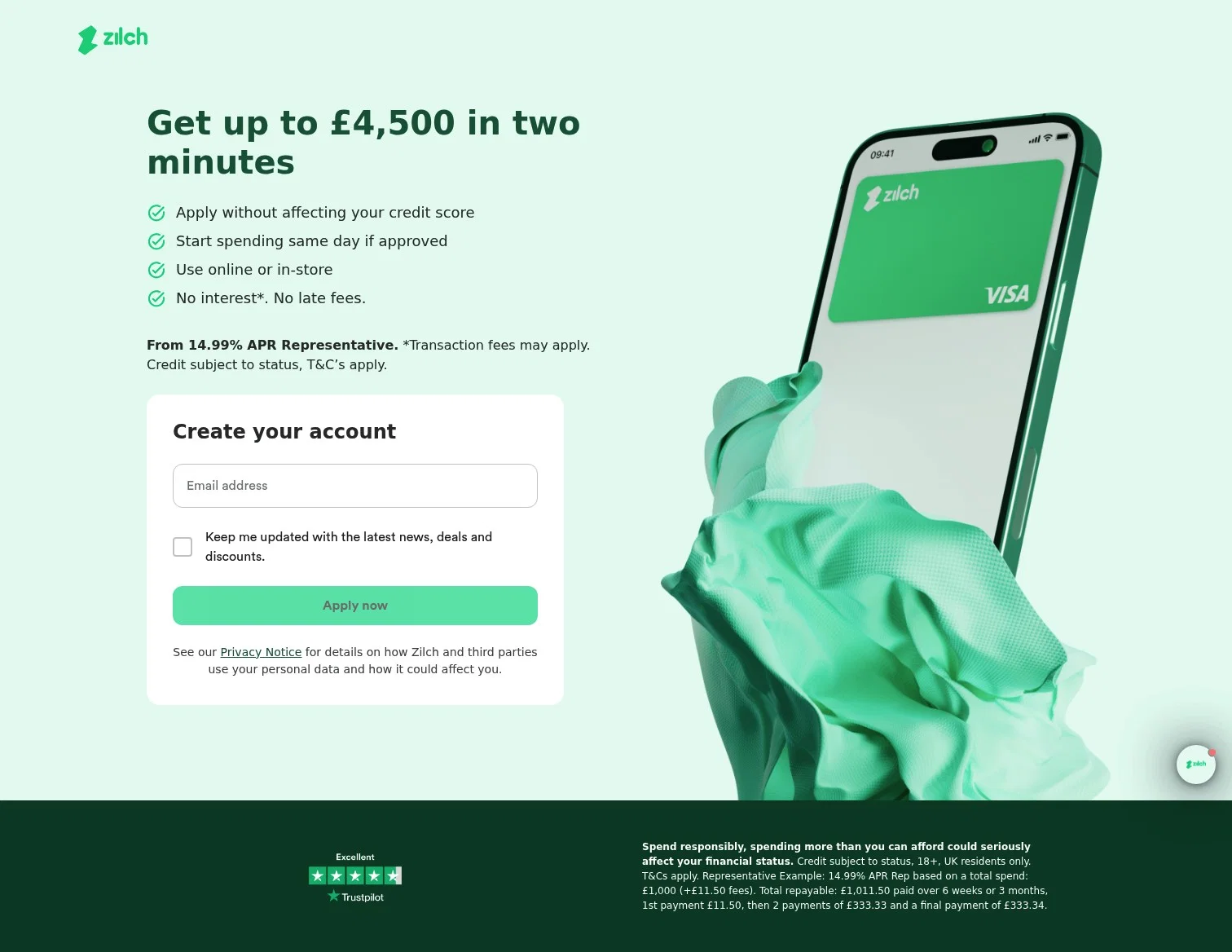 Zilch landing page