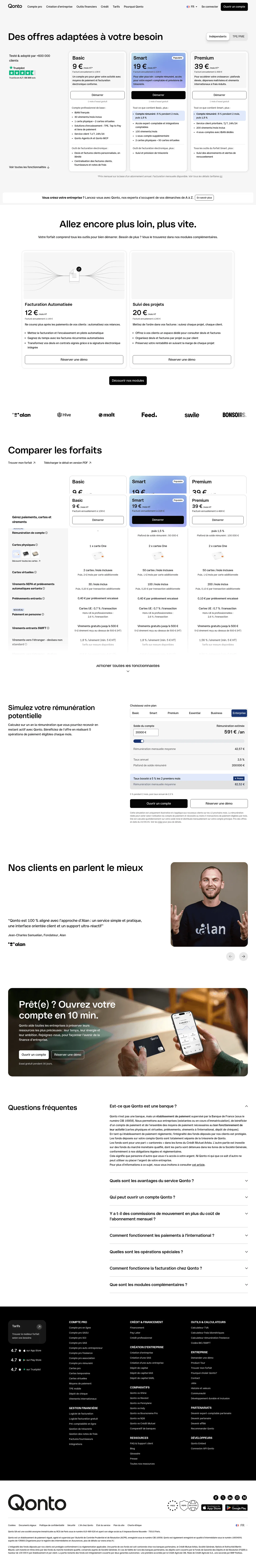 qonto.com/fr/pricing on desktop, full screenshot