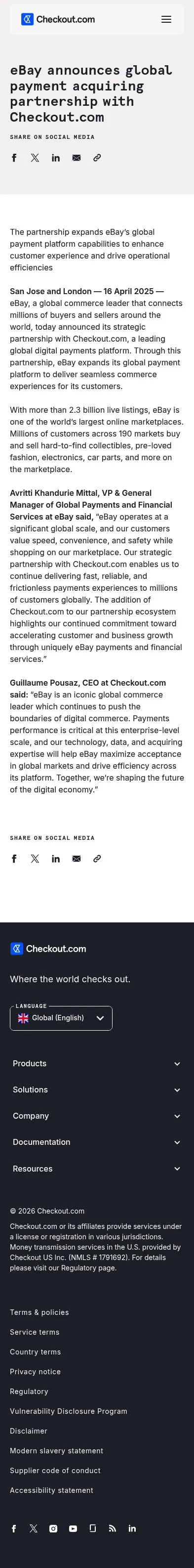 checkout.com/newsroom/ebay-announces-global-payment-acquiring-partnership-with-checkout-com on mobile, full screenshot