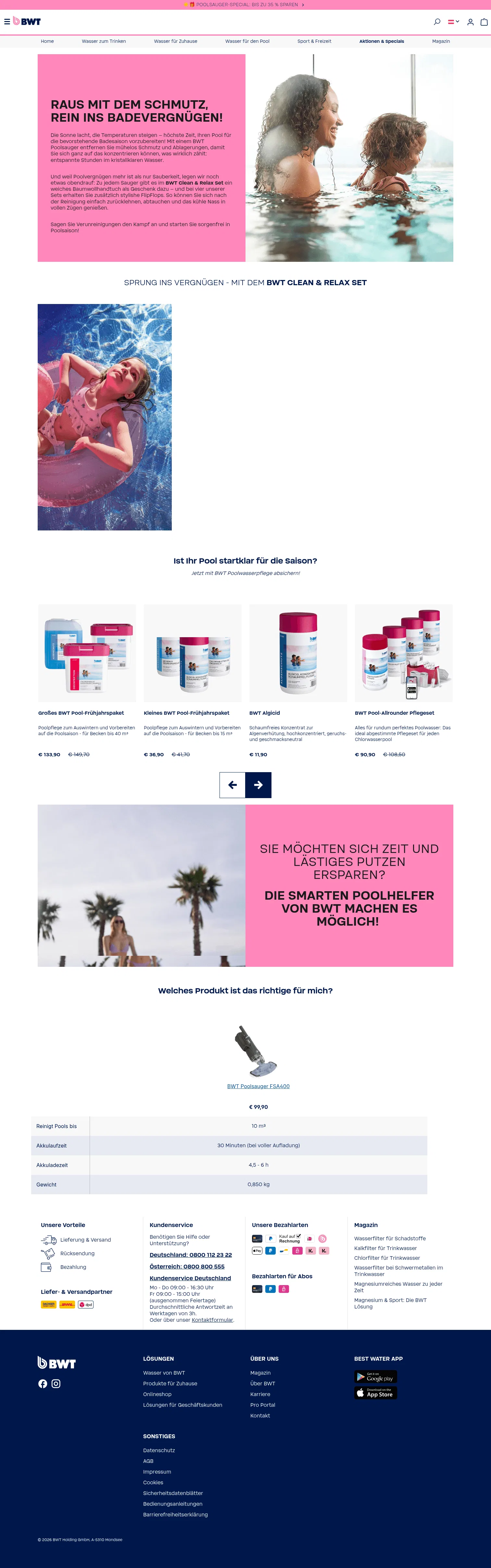 bwt.com/de-at/shop/fsa-pool on desktop, full screenshot