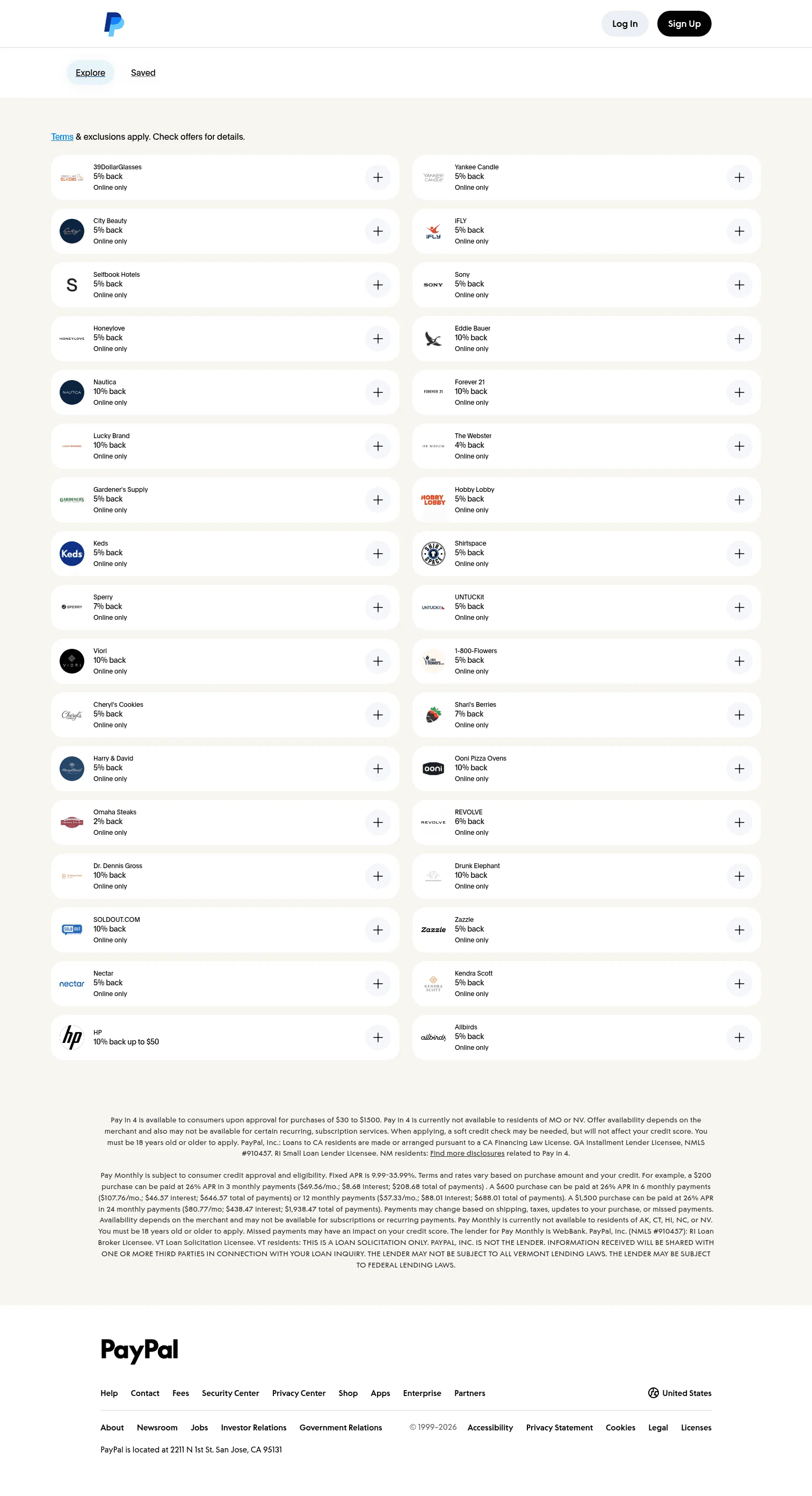 paypal.com/offers on desktop, full screenshot