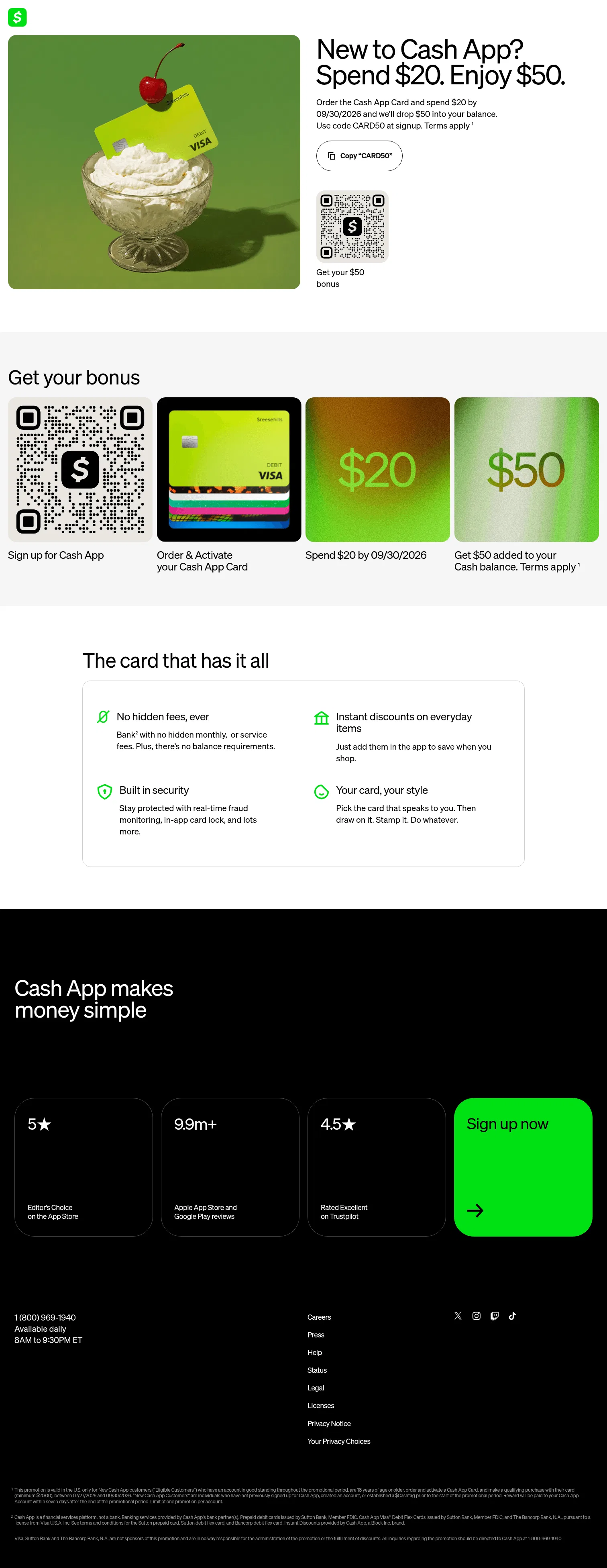 cash.app/promo/card50 on desktop, full screenshot
