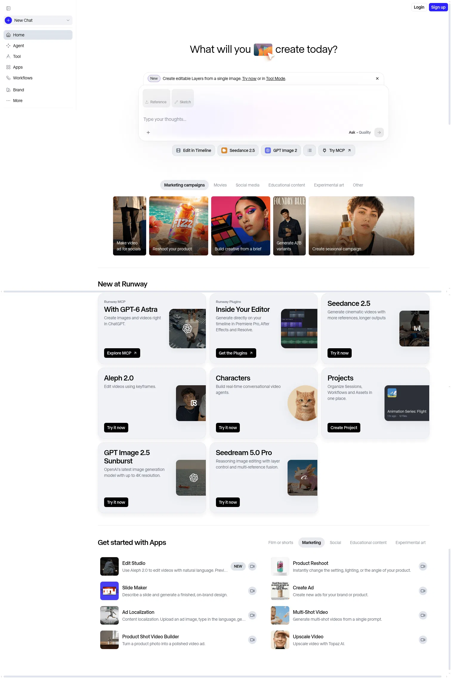 app.runwayml.com/video-tools/generate on desktop, full screenshot