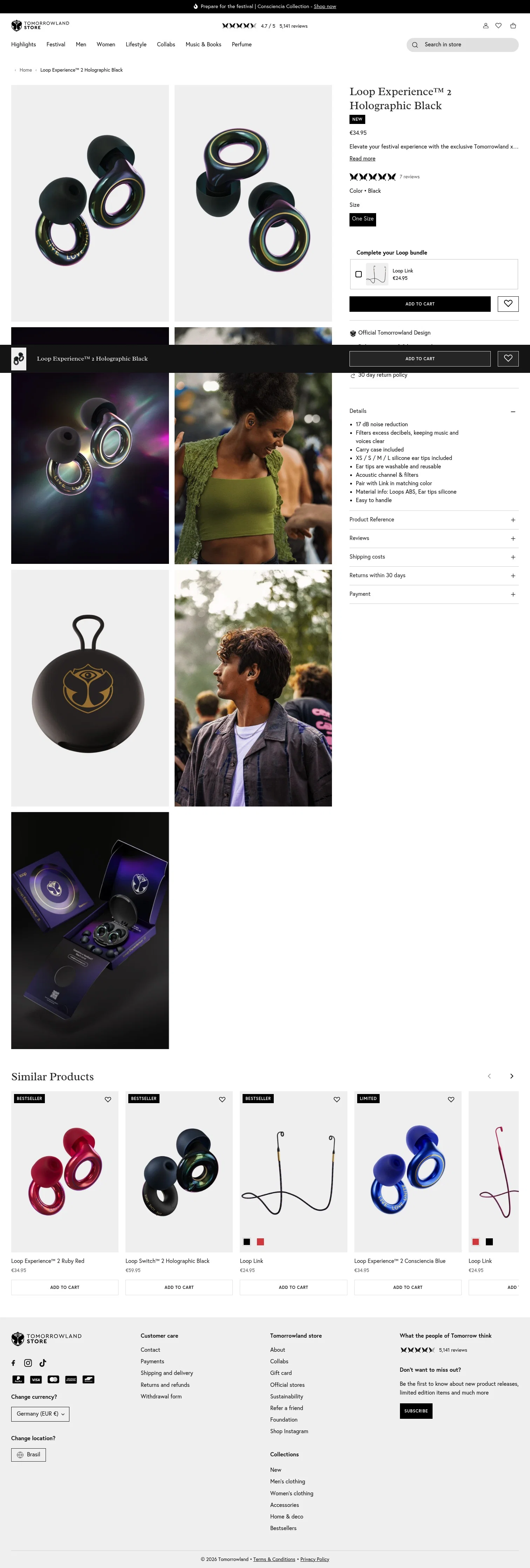 store.tomorrowland.com/products/tomorrowland-x-loop-experience-2-holographic-black on desktop