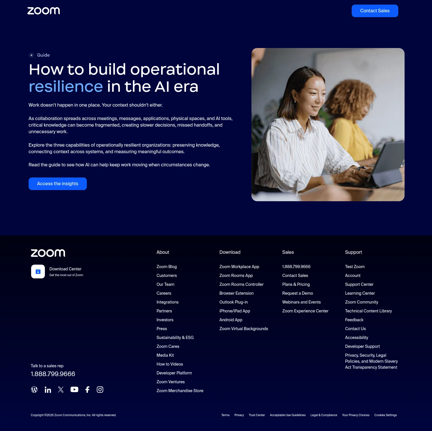 click.zoom.com/resources/operational-resilience-ai-era on desktop, full screenshot