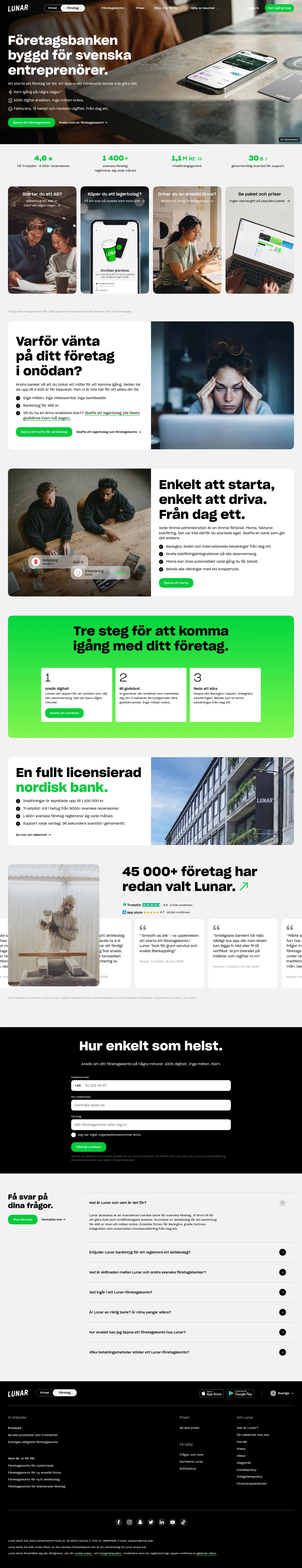 lunar.se/foretag on desktop, full screenshot