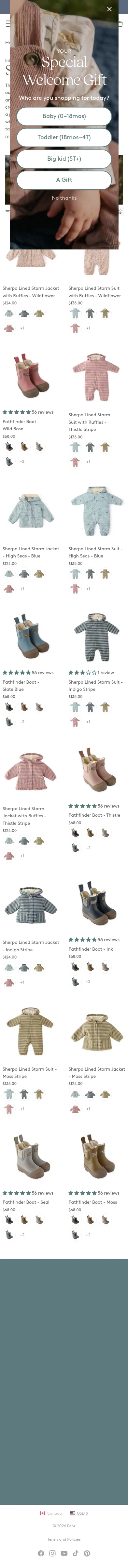 pehr.com/collections/storm-collection on mobile, full screenshot
